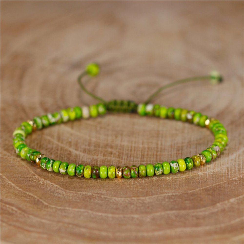 Natural Green Jasper Stone Dainty Bracelet Green Gemstone Braided Bracelet